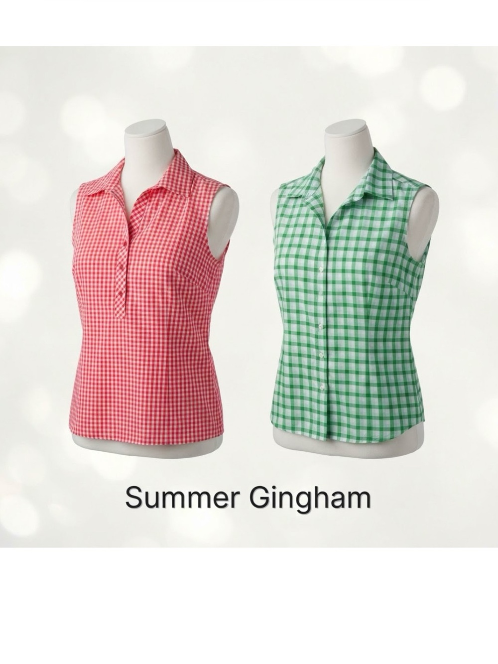 Vintage Herman Geist Red Gingham & Lands End Green Check Gingham Sleeveless Tops